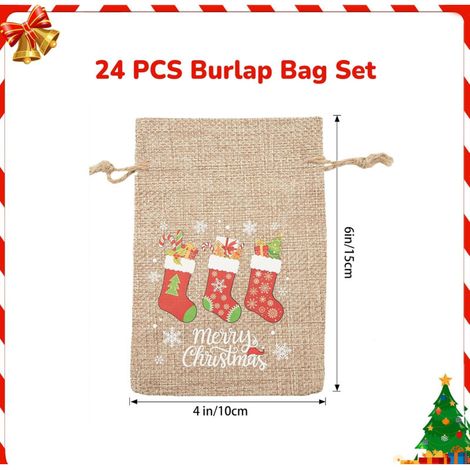 24PCS Sac Calendrier de l'Aven,Sachets en Jute pour Calendrier de l'Avent à Remplir,10x15cm Pochettes Jute avec (1/4)