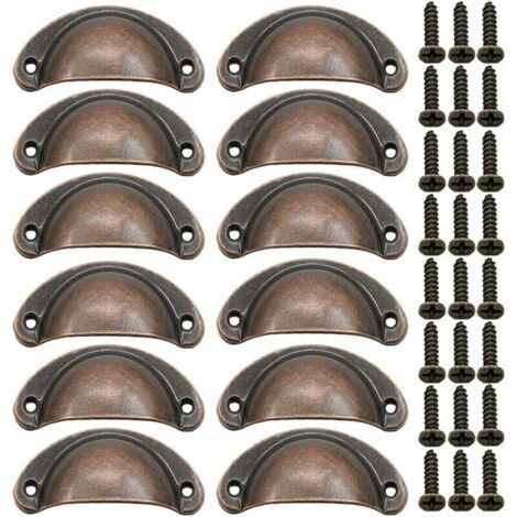 12 Stück Muscheltürgriffe, Retro-Türgriffe, traditionelle halbmondförmige Möbelgriffe mit Schrauben, für Schubladen, Schränke, Kommoden (Rotbronze)