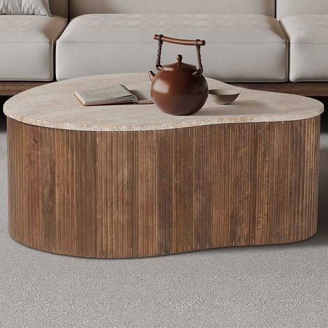 Paul 83 cm Table basse en bois de manguier avec travertin beige