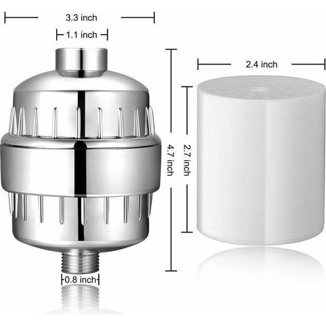 Filtre Douche Anti Calcaire à 15 Étapes Avec Vitamine C - Filtre de Douche Haut Débit - 2 Cartouches Incluses - Filtre de Douchette