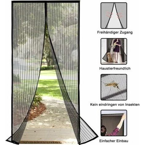 Moustiquaire magnétique en fibre de verre, 80x210cm, moustiquaire magnétique, porte avec bandes de rangement latérales, arrêt automatique sans perçage, pour porte de balcon et de terrasse (1/4)