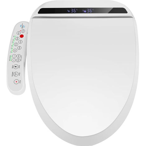 Siège de Toilette Intelligent Bidet avec Buse, Toilette Japonaise, Bidet Chauffant, Système d'Abaissement Automatique,Pression d'Eau Réglable,Séchage à l'Air Chaud,Facile à Nettoyer(Forme V)