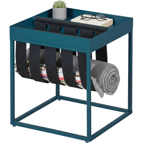 Dmora - Tavolino da salotto Dwilkin, Tavolo basso da caffè, Portariviste per divano, Ripiano da soggiorno, 35x40 h35 cm, Blu