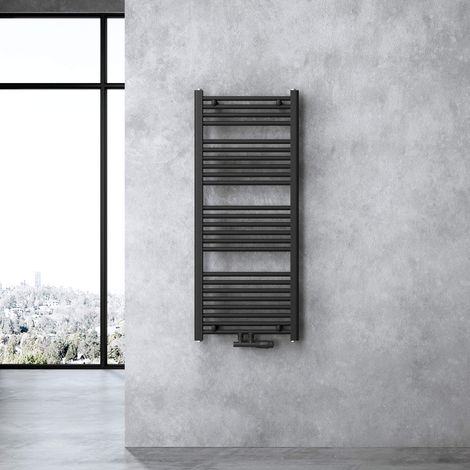 doporro Calefacción de baño diseño recto 120x50cm radiador tubular Antracita conexión central horizontal