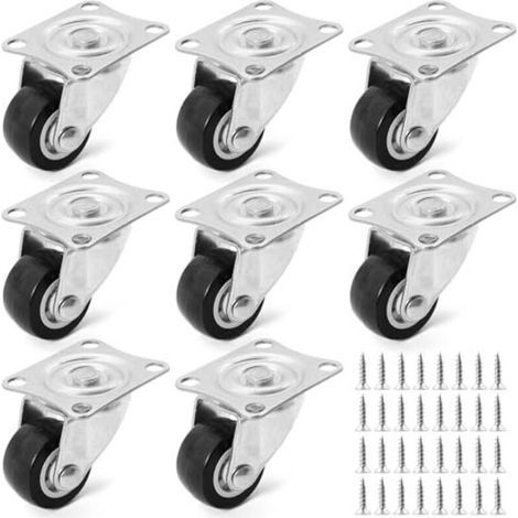 8 mini roulettes pour meubles, pivotantes à 360°, roues en caoutchouc, petites roulettes pivotantes silencieuses avec vis de fixation pour meubles, boîtes, armoires et chariots (1/5)