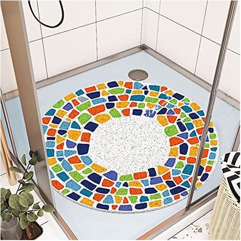 Tapis de Douche Antidérapant 60x60 cm, Paillasson de Bain en PVC Souple avec Trous de Drainage, Design Imprimé Numérique, Séchage Rapide et Massage, pour Salle de Bain et Zone Humide (1/4)