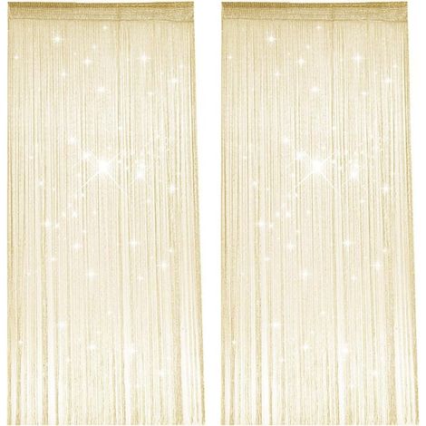Cortina de dos piezas con visillo, 100 x 200 cm, con cuentas decorativas, color beige y amarillo, ideal como mosquitera para puertas o separadores de ambientes (1/5)