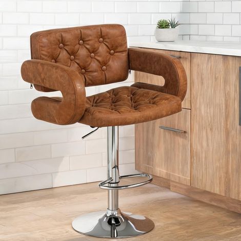 Tabouret de bar marrone en acciaio pelle PU 61 x 50 x 114 cm (1/5)