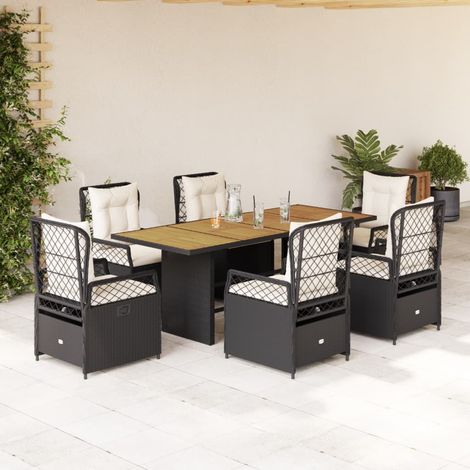 Set de comedor de jardín 7 pzas y cojines ratán sintético negro vidaXL (1/5)