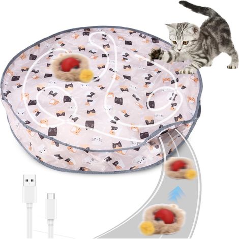 Balle Jouet pour Chat, Automatique Jouet Interactif, Tapis avec Balle Interactive Chat, Tapis de Jeu pour Attraper la Souris, Roulante Rapide dans Un Sac pour Chats d'intérieur