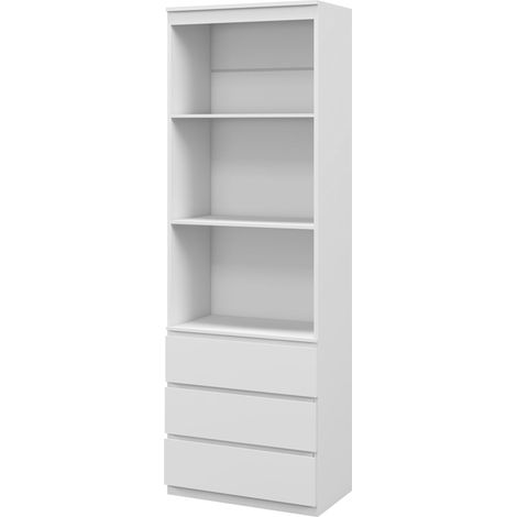 Bibliothèque haute 180 cm 3 étagères 3 tables bois blanc 60 x 35 x 180 cm