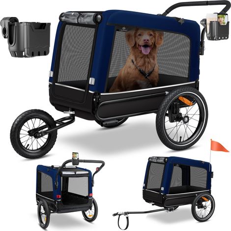 KESSER® Hundeanhänger Boxer 3-in-1 Hundebuggy & Jogger Fahrradanhänger groß ca. 240 Liter Volumen   gefedert   Material: 600D Oxford Canvas    Navyblau (1/5)