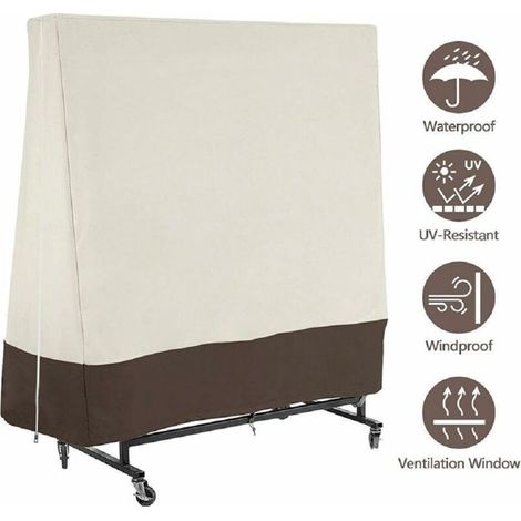 Tischtennis-Abdeckung, wasserdicht, Oxford-Tuch, für drinnen und draußen, Beige mit Braun (1/5)