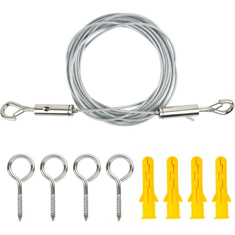 Set of 5 m Stainless Steel Cable, 3.5 mm Thickened Stainless Steel Cable, 304 Stainless Steel Cable Tensioner, Stainless Steel Cable with Eyelets, Stakes for Climbing Plants, Clothes Ropes (1/5)