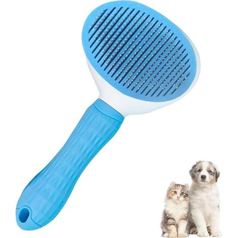 Cleaning Brush and Slicker Comb - Ideal for Grooming Long and Short Hair of Dogs and Cats - Tool for Removing Dead and Matted Hair - Blue (1/5)