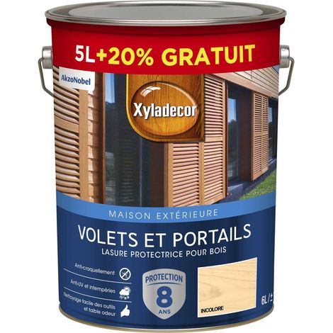 Lasure protectrice pour bois extérieur - Volets et Portails - aspect satin incolore 6 L (5 L + 1 L gratuit) - Xyladecor