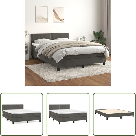 Samtbett -  Boxspringbett mit Matratze Dunkelgrau 140x190 cm Samt (1/5)