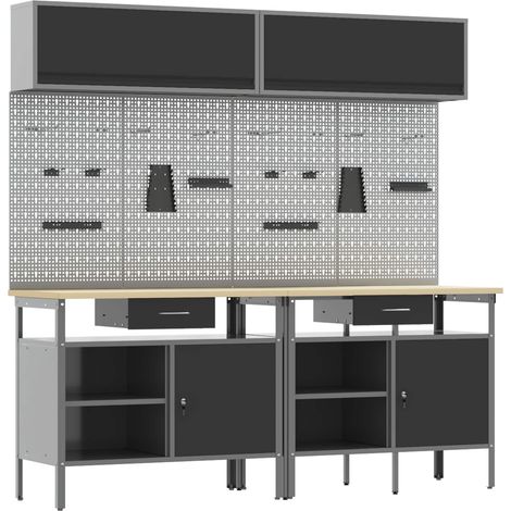 Werkbank-Set 8 pcs Schwarz und Grau Pulverbeschichteter Stahl