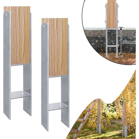 AUFUN 2 Pièces de 121 mm Supports de Poteau H-Post, Galvanisés à Chaud, H-Anchor Diped, 600mm Longueur, Épaisseur du Matériau : 5 mm