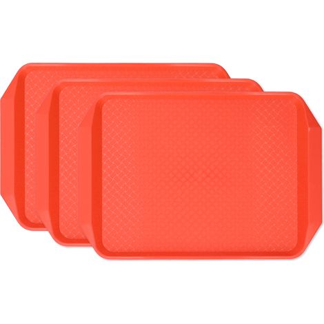 3er-Set farbenfrohe, rechteckige, verdickte, biaurale Kunststofftabletts, hitzebeständig, stapelbar, für Cafeteria und Hotels (Orange) (1/5)