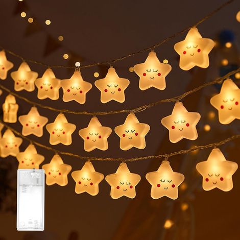 Luci a LED a forma di stella e arcobaleno, con 20 LED, 3 m, a batteria, per Natale, cameretta dei bambini, feste, giardino, decorazioni per matrimoni (bianco caldo (stelle)) (1/5)