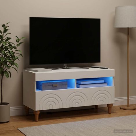 Beyamis Meuble TV LED en bois composite blanc (1/5)