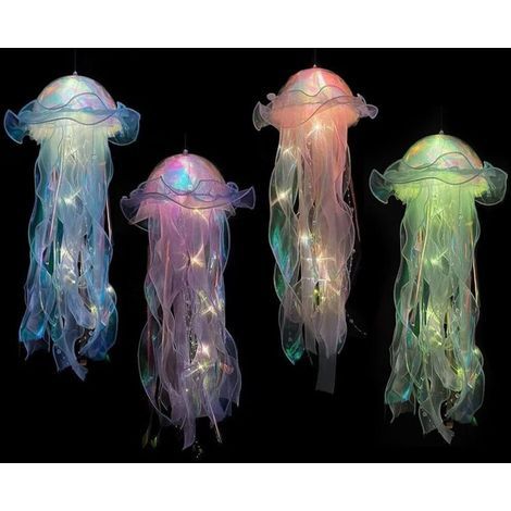 Lot de 4 méduses lumineuses alimentées par piles pour le jardin, anniversaire à la maison, fête sur le thème de l'océan (1/5)