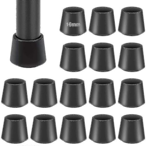 Lot de 16 embouts antidérapants en caoutchouc noir pour pieds de chaise, adaptés aux pieds de table de 16 mm. (1/5)