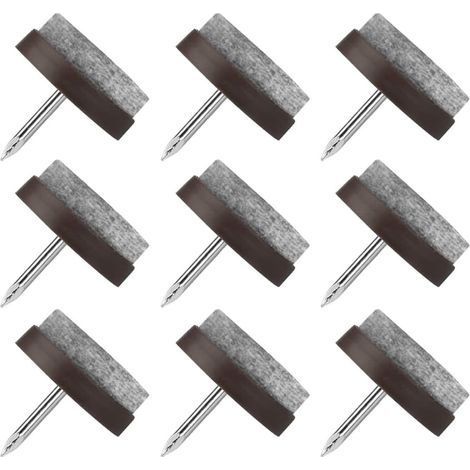 Patin Chaise a Clouer, 20 Pcs Clous Patins de Meuble, Patins Glisseurs Rond 24mm Tampon Chaise, Patins Meubles en Feutre Tampons pour Protection Pieds de Table Chaise Meubles(brun) (1/5)