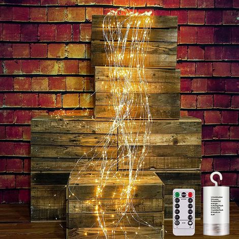 Guirlande Lumineuse Cascade - 200 LED - Blanc Chaud - Fonctionne sur Piles - 8 Modes - Télécommande Incluse - Étanche IP65 - Pour Intérieur et Extérieur - 10 Tronçons (1/5)