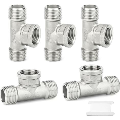 1 pièces Raccords de tuyauterie en acier inoxydable à 5 voies, 1" BSP femelle raccords Female Branch Tee 1/2"BSP(5 PCS) (1/5)