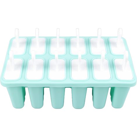 Moule à glace à 12 cavités avec bâtonnets, démoulage facile, moules à glace réutilisables en silicone vert pour crèmes glacées (1/5)