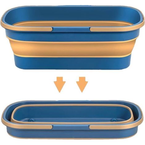 Ecleanfy - Seau Nettoyage Rectangulaire Pliable avec Roues - Silicone Léger pour Maison - Panier Portable à Eau - Pratique et Compact (1/5)