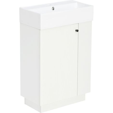 Meuble sous lavabo salle de bain 55 cm avec vasque en céramique blanche et porte à reliefs, sans robinet (1/5)