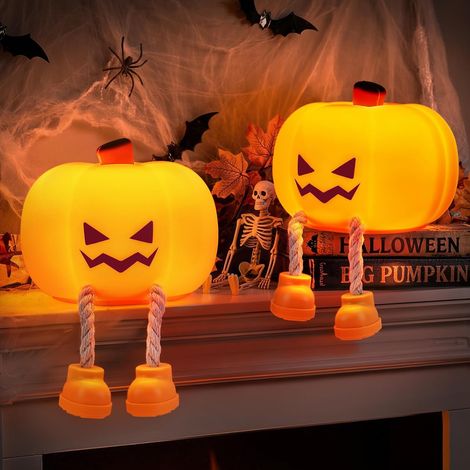 Veilleuse à tapoter en silicone, décoration Halloween, lampe citrouille triste, lumière chaude (1/4)