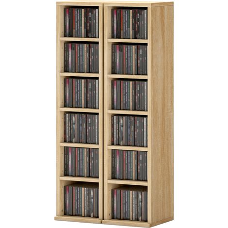 Set aus 2 CD-Schränken aus Holz mit verstellbaren Einlegeböden, Platz für 204 CDs, 21 x 22,5 x 88,5 cm, Eiche