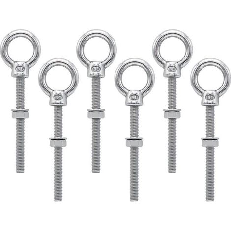 Boulons à oeil M6 x 60 mm Vis à Anneau M6 avec filetage métrique en acier inoxydable pour Fixation et Suspension, 6 pièces (1/4)