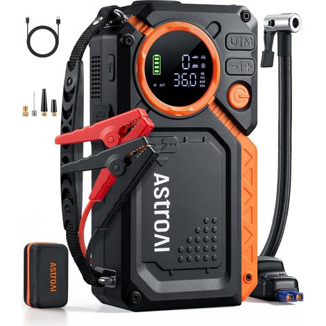 Booster Batterie Voiture 8000A, Démarreur Batterie Voiture Portable avec Compresseur Air 150PSI 12V(Tout Essence/12L Diesel) Pinces Sécurité Intelligentes, LED Démarrer Rapidement & QC3.0 (1/5)