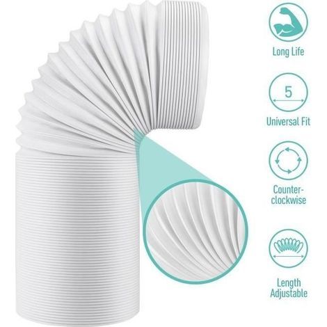 (diamètre de 13 cm)13CM Tuyau Climatiseur Mobile Tuyau d'Evacuation Flexible PP Kit Tube d'échappement Extracteur Universel, Longueur de 32-150cm (1/4)