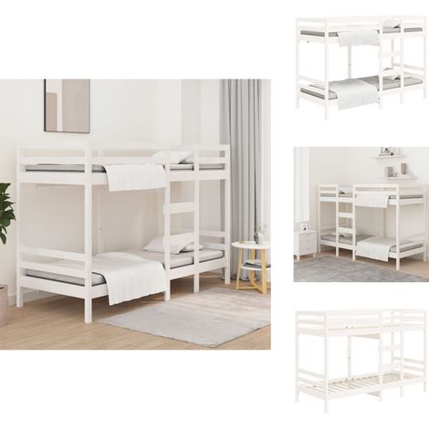 Etagenbett Weiß 90x200 cm Massivholz Kiefer - Holzbett - Doppelbett - Jugendzimmer - Schlafsofa - Loftbett (1/5)