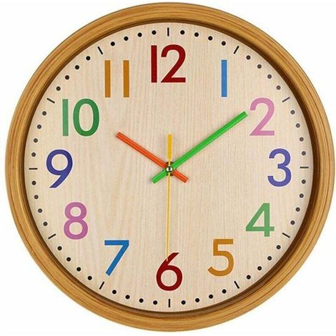 Pendules murales 12 pouces silencieux coloré numéro enfants horloge murale grande horloge murale décorative sans coutil style vintage à piles (1/4)