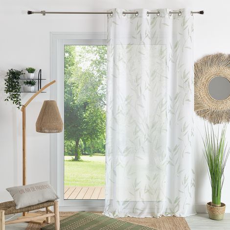 Voilage imprimé "Bambou" Vert Olive 140x240 cm (1/2)