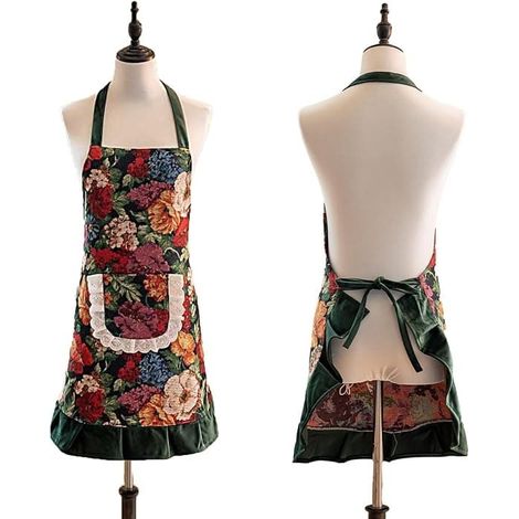 Robe tablier mignonne pour femme avec poche, tabliers fleuris vintage, cadeaux pour Noël et Thanksgiving (1/5)