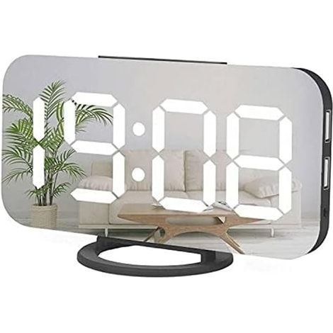 Digitaler Wecker, großes LED-Spiegelzifferblatt, Schlummerfunktion, gedimmtes Nachtlicht, 2 USB-Ladeanschlüsse, Tischwecker für die Schlafzimmerdekoration (schwarz) (1/5)