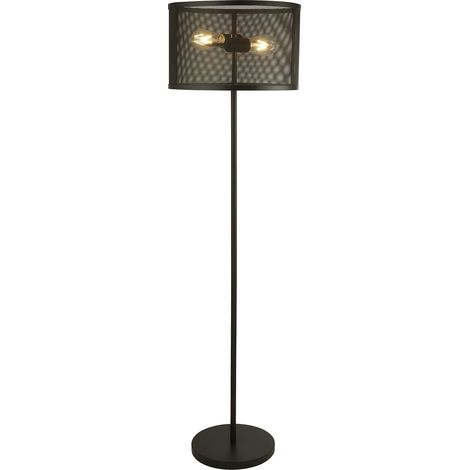 Piantana Industrial-Nordico Rete Acciaio Nero 2 Luci E27 (1/5)