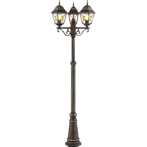 JANEL Lampadaire extérieur, noir dore, E27 max 3x60W, ampoule non incluse