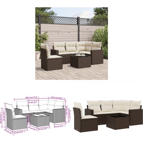 vidaXL Salon de jardin avec coussins 6 pcs marron résine tressée (1/3)