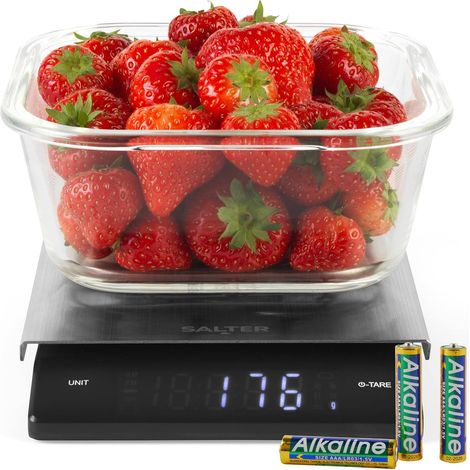 Balance de Cuisine à Affichage Incliné – Pesage Alimentaire, 5 kg, Aquatronic/Mesure des Liquides, Ajouter & Peser, Affichage LED Clair, Plateau en Acier Inoxydable, Compact/Précis, Noir (1/5)