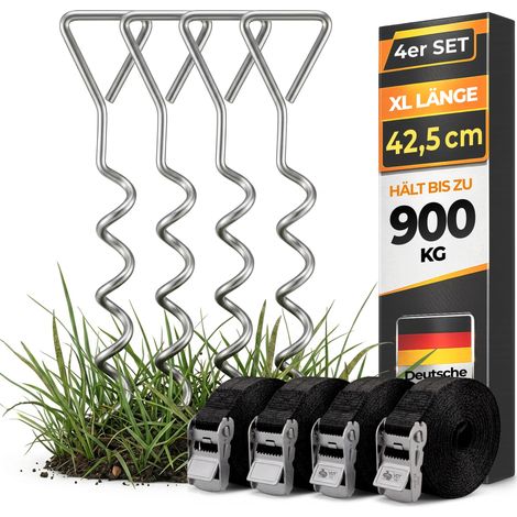 MONZANA Kit de 4 Anclajes en Espiral al Suelo 5 Piquetas 4 Correas de Fijación máx.900Kg Trampolín (1/5)
