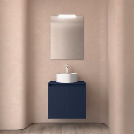 Badezimmermöbel BALTIC 700 2 Türen BLUE SATIN + Waschtisch-Platte (1/2)